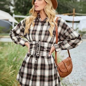 Plaid corset waist shirt dress
